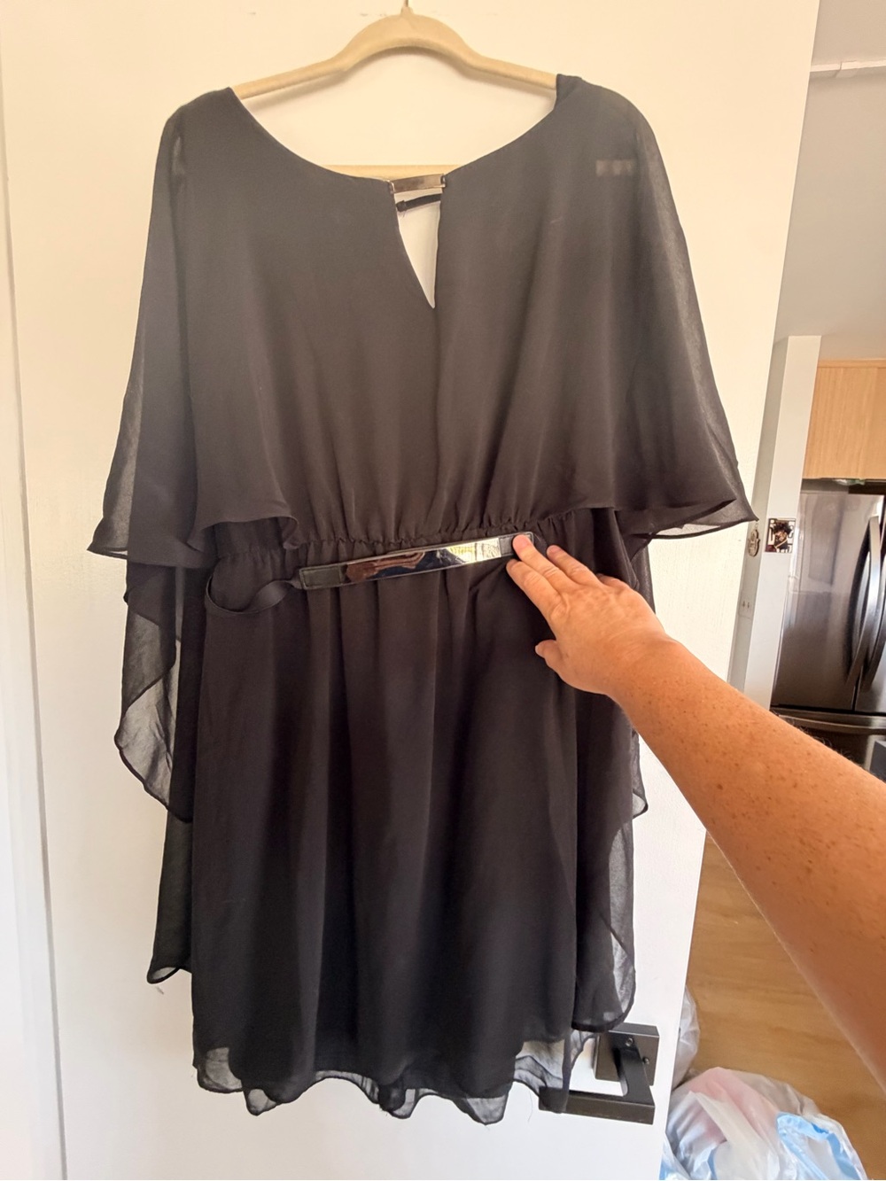 City Chic Black Chiffon Layered Belted Midi Dress